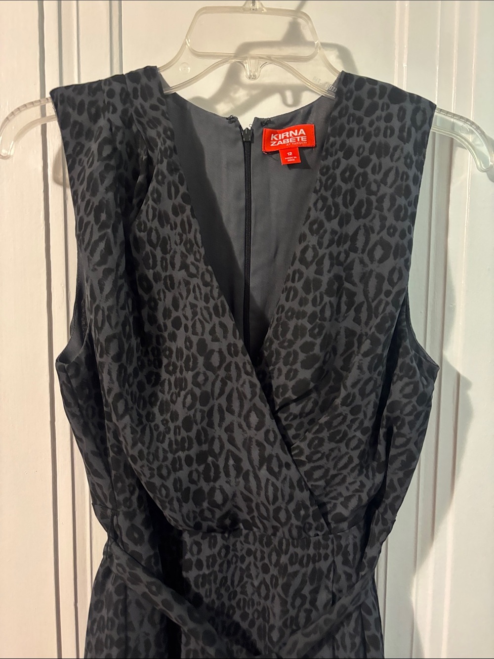 Kirna Zabete Charcoal Black Leopard-Print Wrap Dress